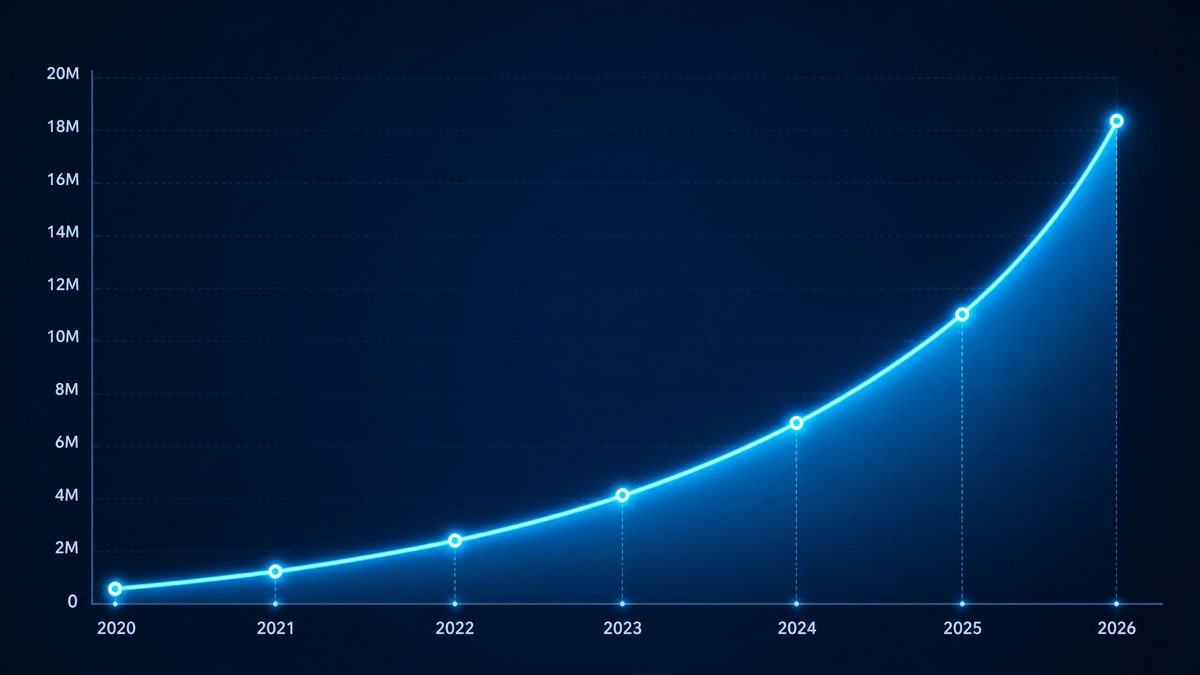 17c com吃瓜黑料用户增长数据图表,展示2020-2026年注册用户从50万增长至1800万的趋势